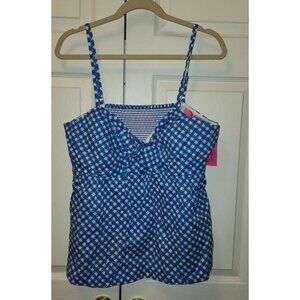 New Women Lilly Pulitzer Mitzi Cotton Cami Boca Blue Double Checking Top Size 16
